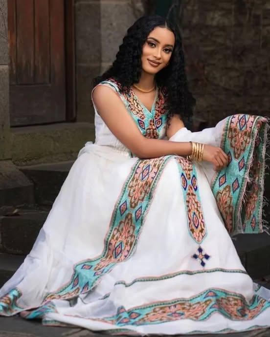 Ethiopian Cultural Tibeb Dress, Zuria Habesha Kemis, New Tilet Wedding Attire, Handmade Traditional Libs