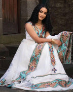 Ethiopian Cultural Tibeb Dress, Zuria Habesha Kemis, New Tilet Wedding Attire, Handmade Traditional Libs
