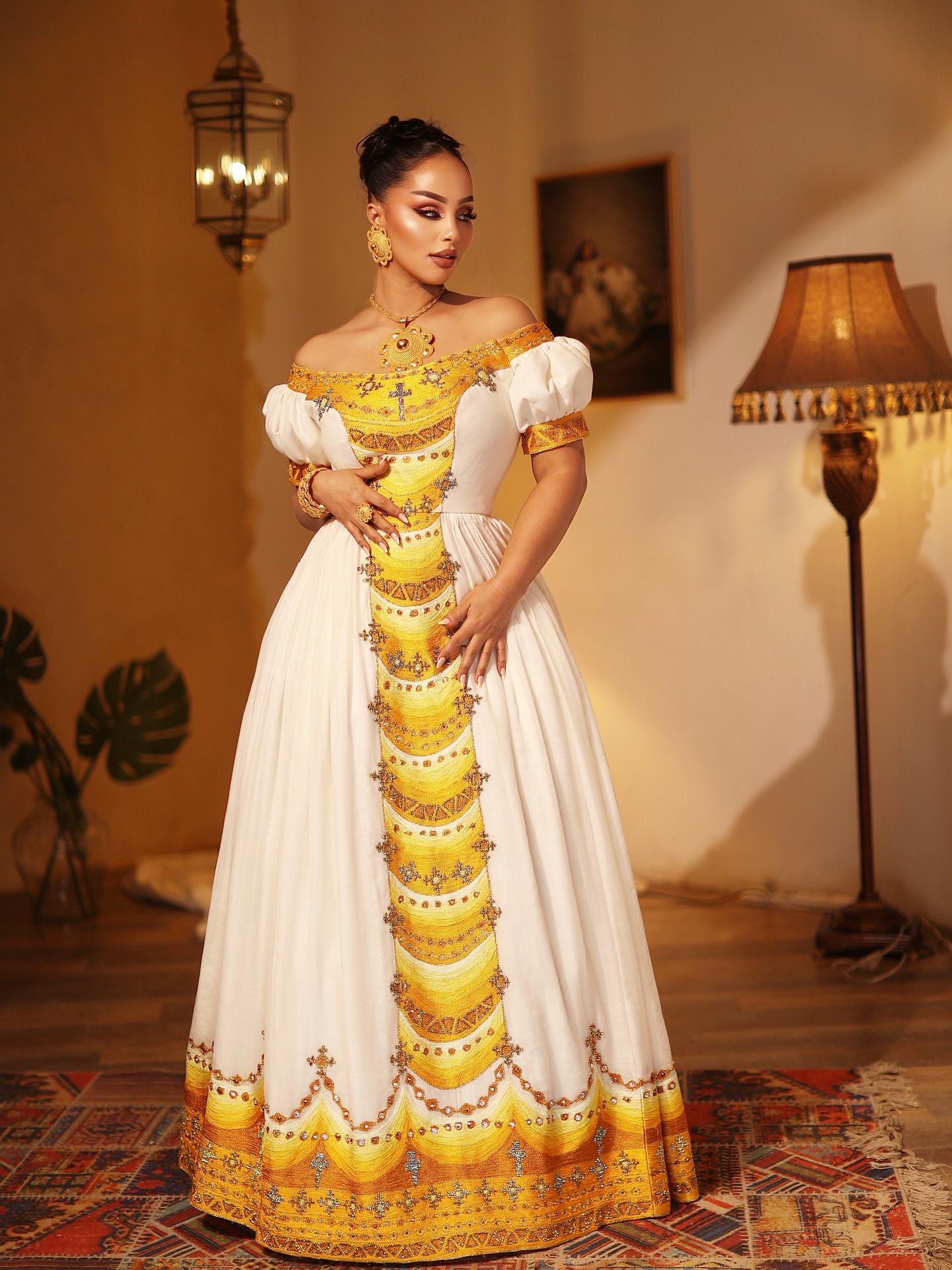 New Ethiopian Cultural Dress, Off Shoulder Zuria, Habesha Tibeb Kemis, Eritrean Traditional Wedding Libs
