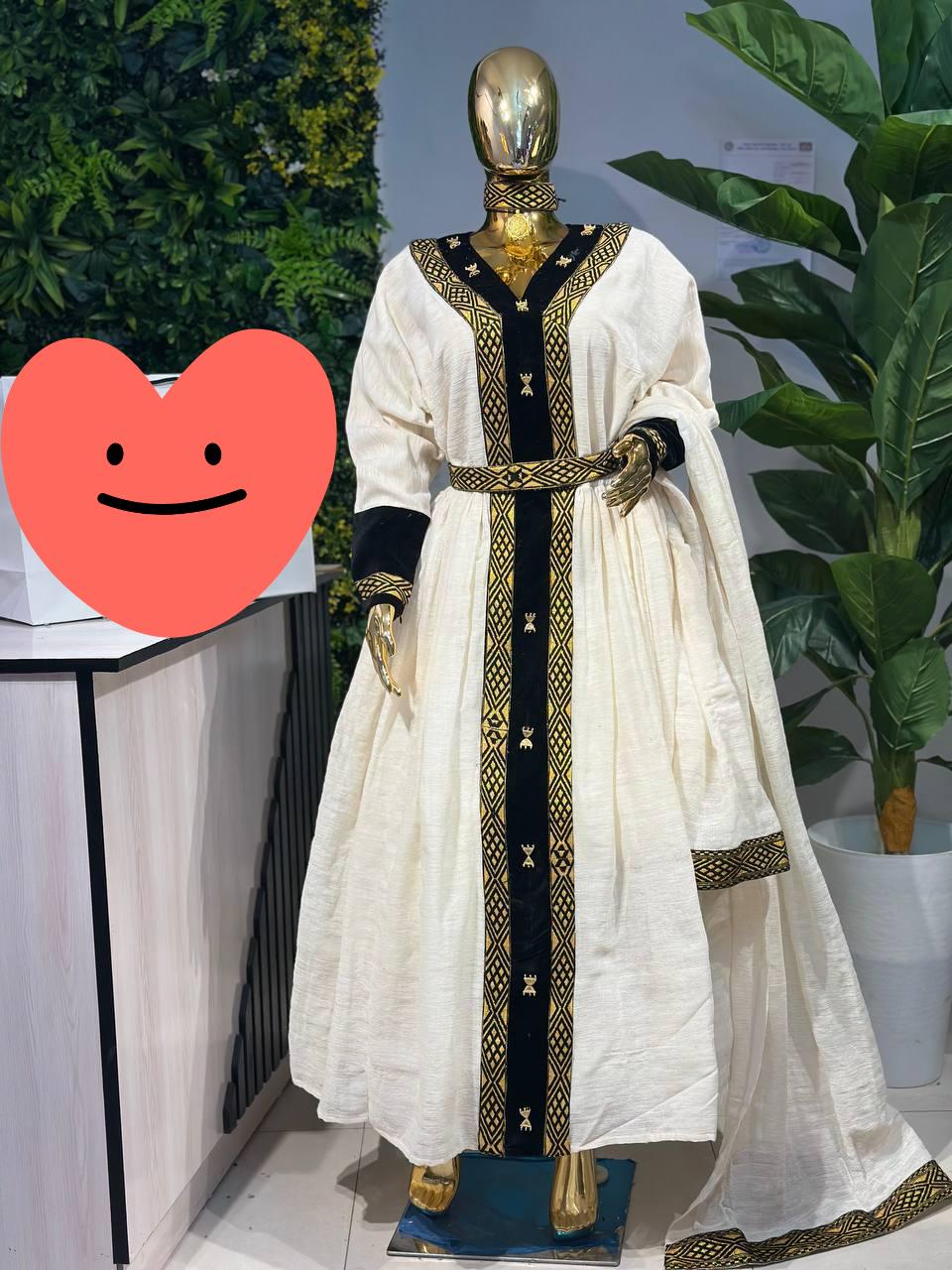 Black And Gold Habesha Kemis, Ethiopian Traditional Dress, Handcrafted Eritrean Cultural Dress for Women