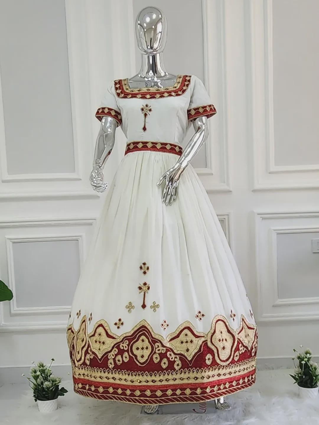 Habesha Cultural Wedding Dress, New red Tilet Eritrean and Ethiopian Traditional Attire, Custom Made Habesha Fashion