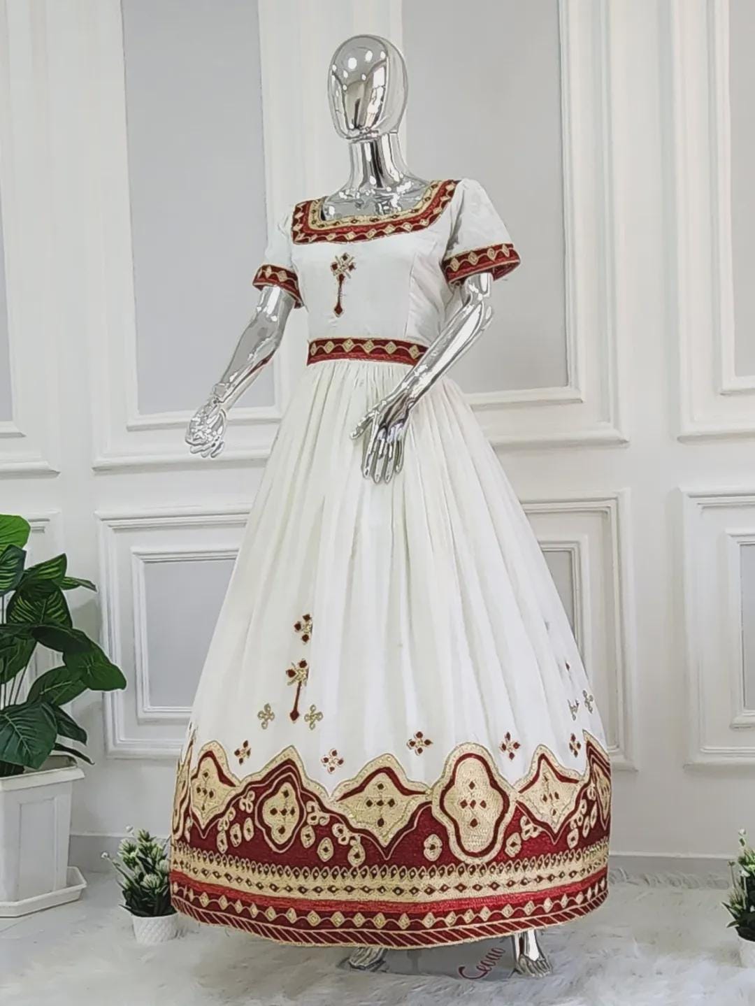 Habesha Cultural Wedding Dress, New red Tilet Eritrean and Ethiopian Traditional Attire, Custom Made Habesha Fashion