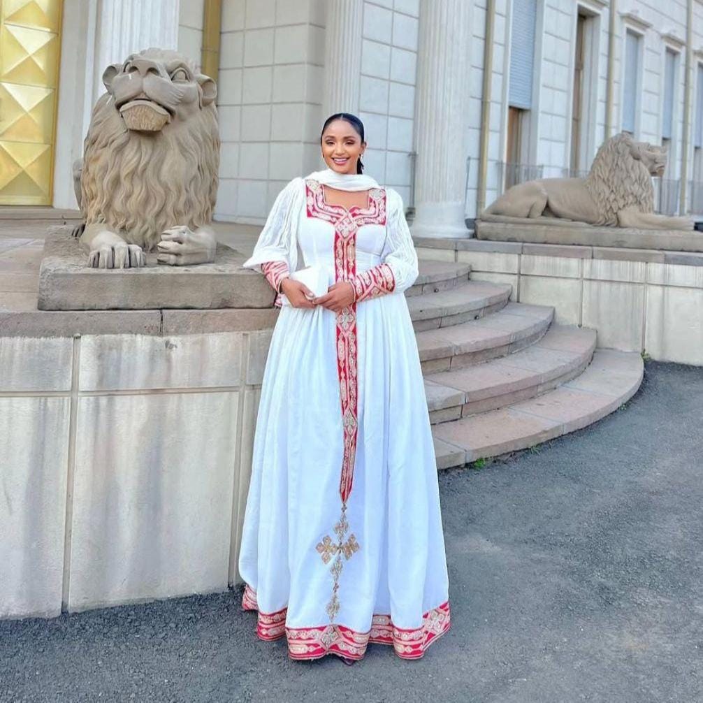 Habesha Dress, New red & gold Tilet Eritrean and Ethiopian Traditional Attire, Custom Made Habesha Fashion