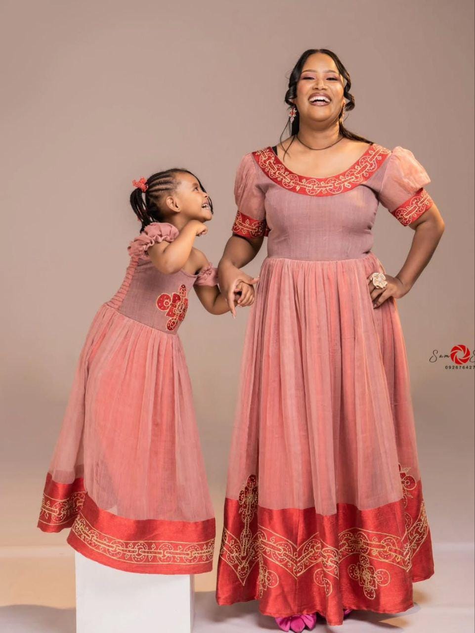 Matching Mother and Daughter Habesha Kemis, Ethiopian Traditional Dress, Handcrafted Eritrean Cultural Dress for Women
