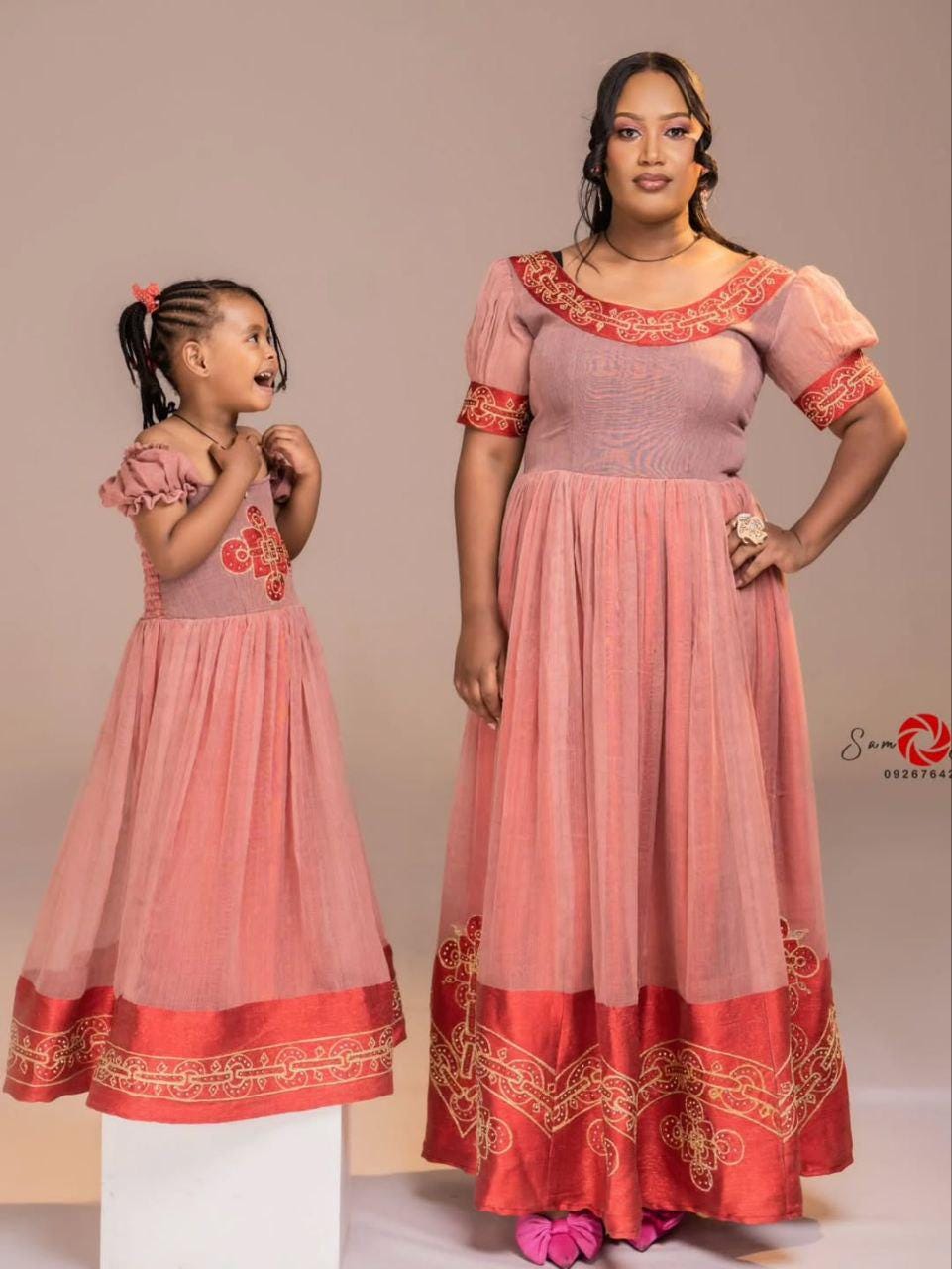Matching Mother and Daughter Habesha Kemis, Ethiopian Traditional Dress, Handcrafted Eritrean Cultural Dress for Women