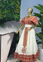Red Tilet Habesha Kemis, Ethiopian Traditional Dress, Handcrafted Eritrean Cultural Dress for Women