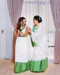 Custom Made Zuria Habesha Kemis, New green Menen Eritrean & Ethiopian Traditional Fashion, Cultural Dress for Women