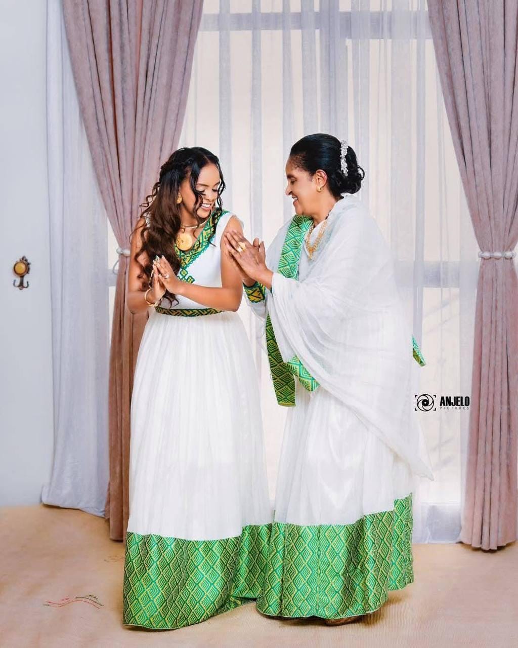 Custom Made Zuria Habesha Kemis, New green Menen Eritrean & Ethiopian Traditional Fashion, Cultural Dress for Women