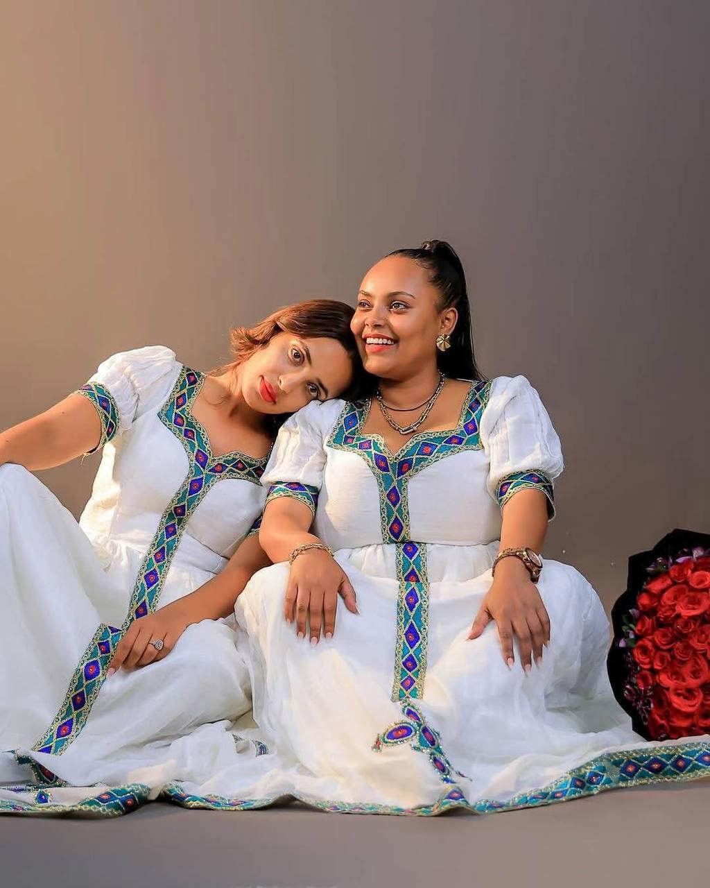 Custom Made Zuria Habesha Kemis, New blu Menen Eritrean & Ethiopian Traditional Fashion, Cultural Dress for Women