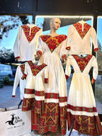 Custom Made Zuria Habesha Kemis, New red Menen Eritrean & Ethiopian Traditional Fashion, Cultural Dress for Women