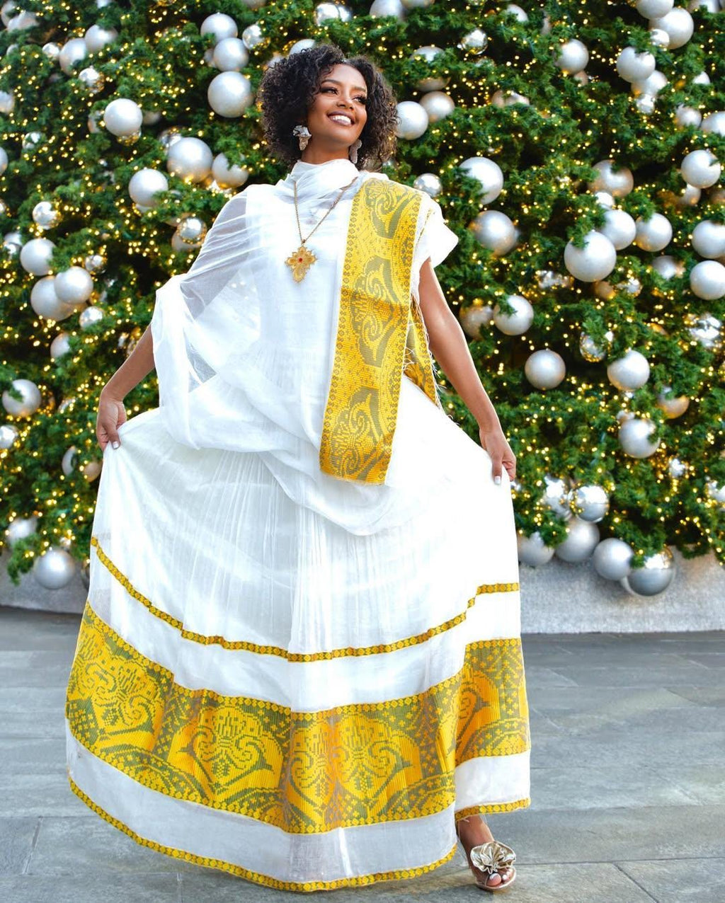 Yellow Zuria Tibeb Habesha Kemis, Ethiopian Cultural Dress, New Tilet Wedding Attire, Handmade Traditional Libs