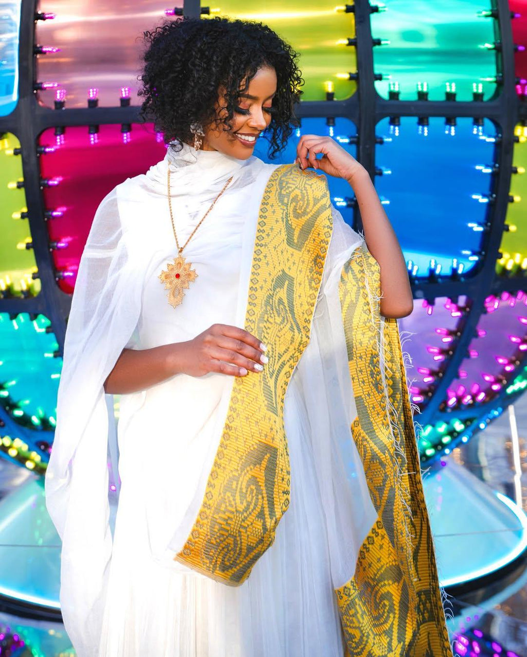 Yellow Zuria Tibeb Habesha Kemis, Ethiopian Cultural Dress, New Tilet Wedding Attire, Handmade Traditional Libs