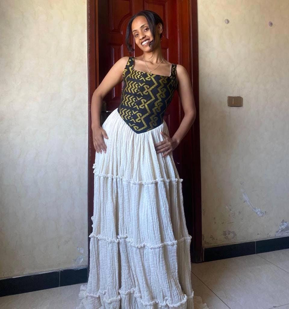 Custom Made Modern Habesha Kemis, Black And Golden Fetil Eritrean & Ethiopian Fashion, New Design Habesha Dress for Women