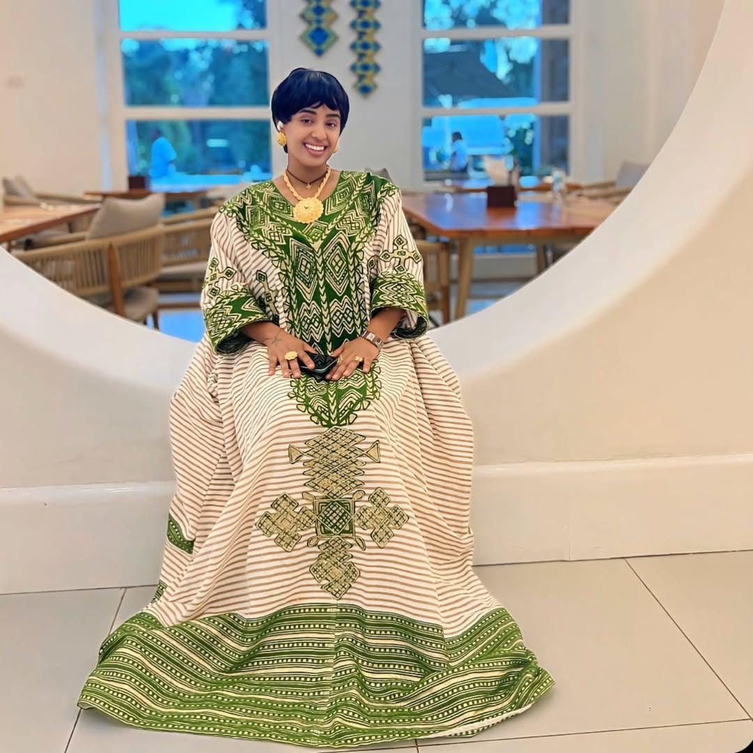 Custom Made Zuria Cultural Habesha Kemis for Women, Green Menen Eritrean & Ethiopian Traditional Dress