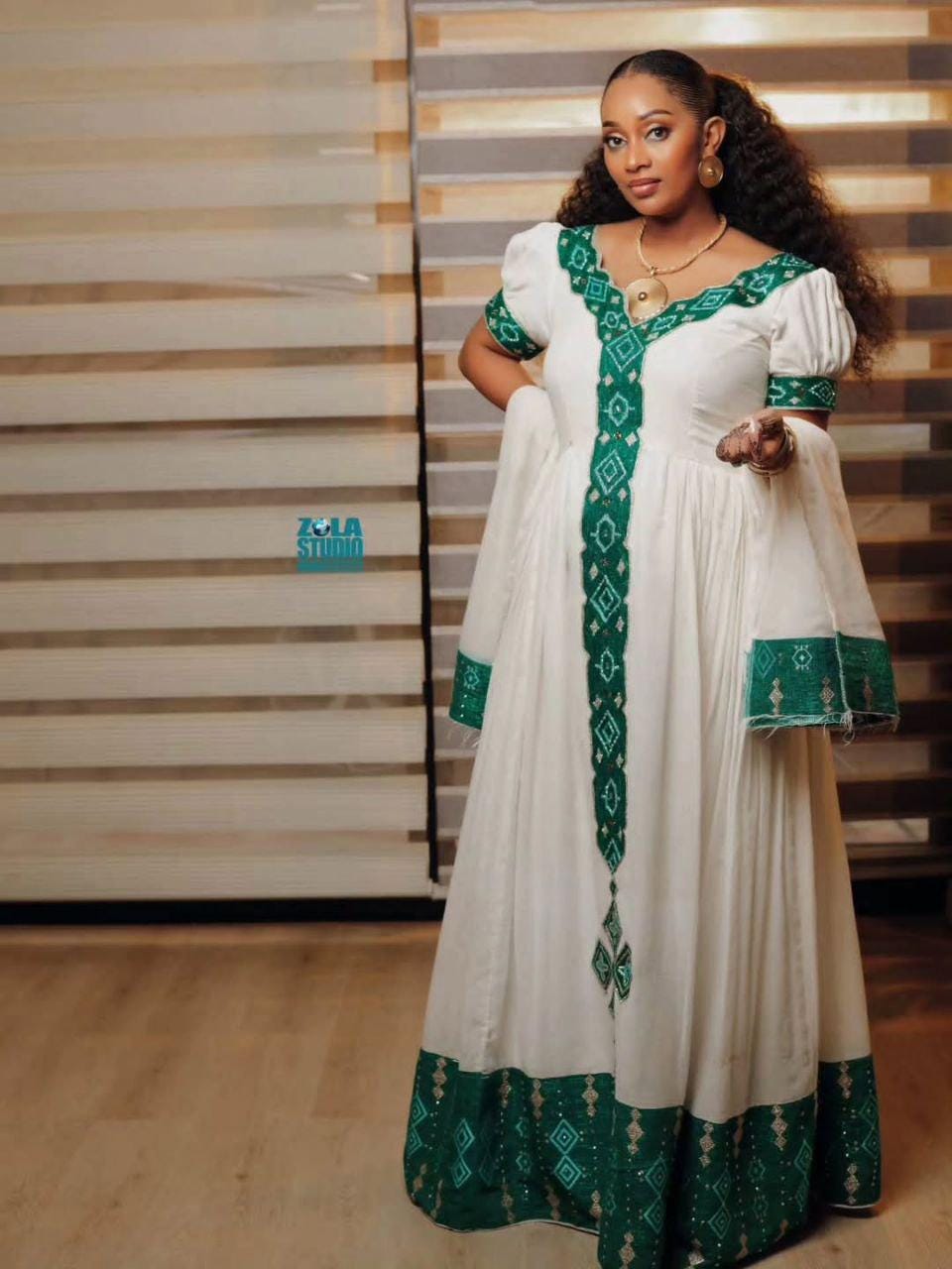 Custom Made Zuria Cultural Habesha Kemis for Women, Green Tibeb Eritrean & Ethiopian Traditional Dress