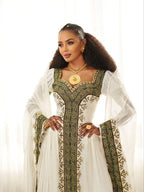 New Custom Made Cultural Habesha Kemis for Women, Olive Green Tilet Zuria, Eritrean & Ethiopian Traditional Dress