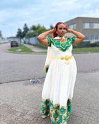Handmade Ethiopian Traditional Dress For Women, Habesha Kemis with Netela, Authentic Cultural Outfit for Eritrean Women