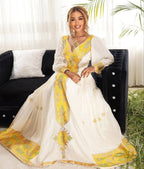 Custom Made Zuria Habesha Kemis, Yellow Tilet Eritrean & Ethiopian Traditional Fashion, Cultural Dress for Women