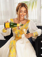 Custom Made Zuria Habesha Kemis, Yellow Tilet Eritrean & Ethiopian Traditional Fashion, Cultural Dress for Women