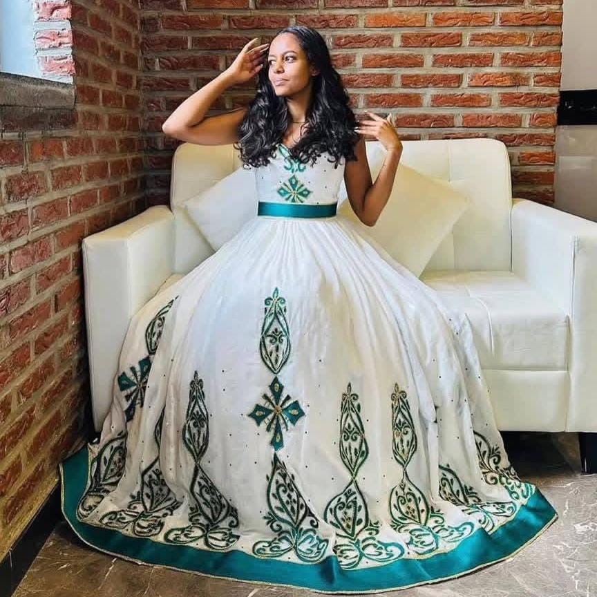 Custom Made Zuria Cultural Habesha Kemis for Women, Menen Eritrean & Ethiopian Traditional Dress