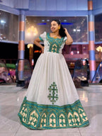 Custom Made Zuria Habesha Kemis, New golden Menen Eritrean & Ethiopian Traditional Fashion, Cultural Dress for Women