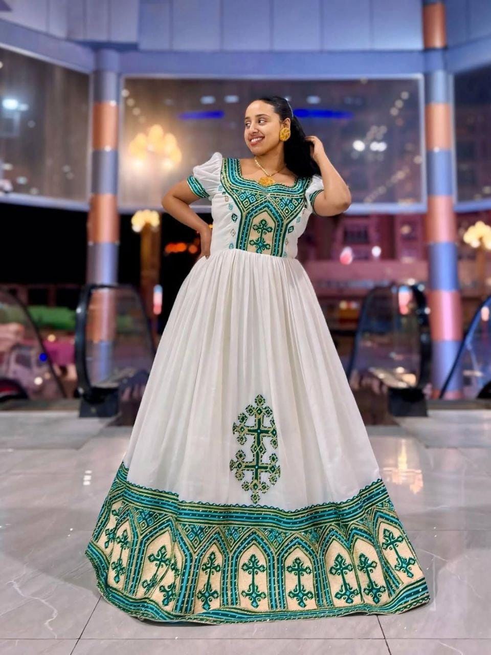 Custom Made Zuria Habesha Kemis, New golden Menen Eritrean & Ethiopian Traditional Fashion, Cultural Dress for Women