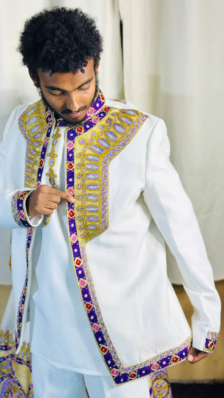 Couple Habesha clothing,New purple & gold Tilet Eritrean and Ethiopian Traditional Wedding Attire, Custom Made Habesha Fashion