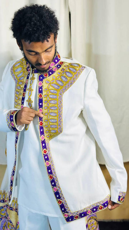 Couple Habesha clothing,New purple & gold Tilet Eritrean and Ethiopian Traditional Wedding Attire, Custom Made Habesha Fashion