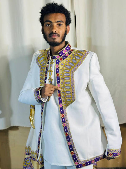 Couple Habesha clothing,New purple & gold Tilet Eritrean and Ethiopian Traditional Wedding Attire, Custom Made Habesha Fashion