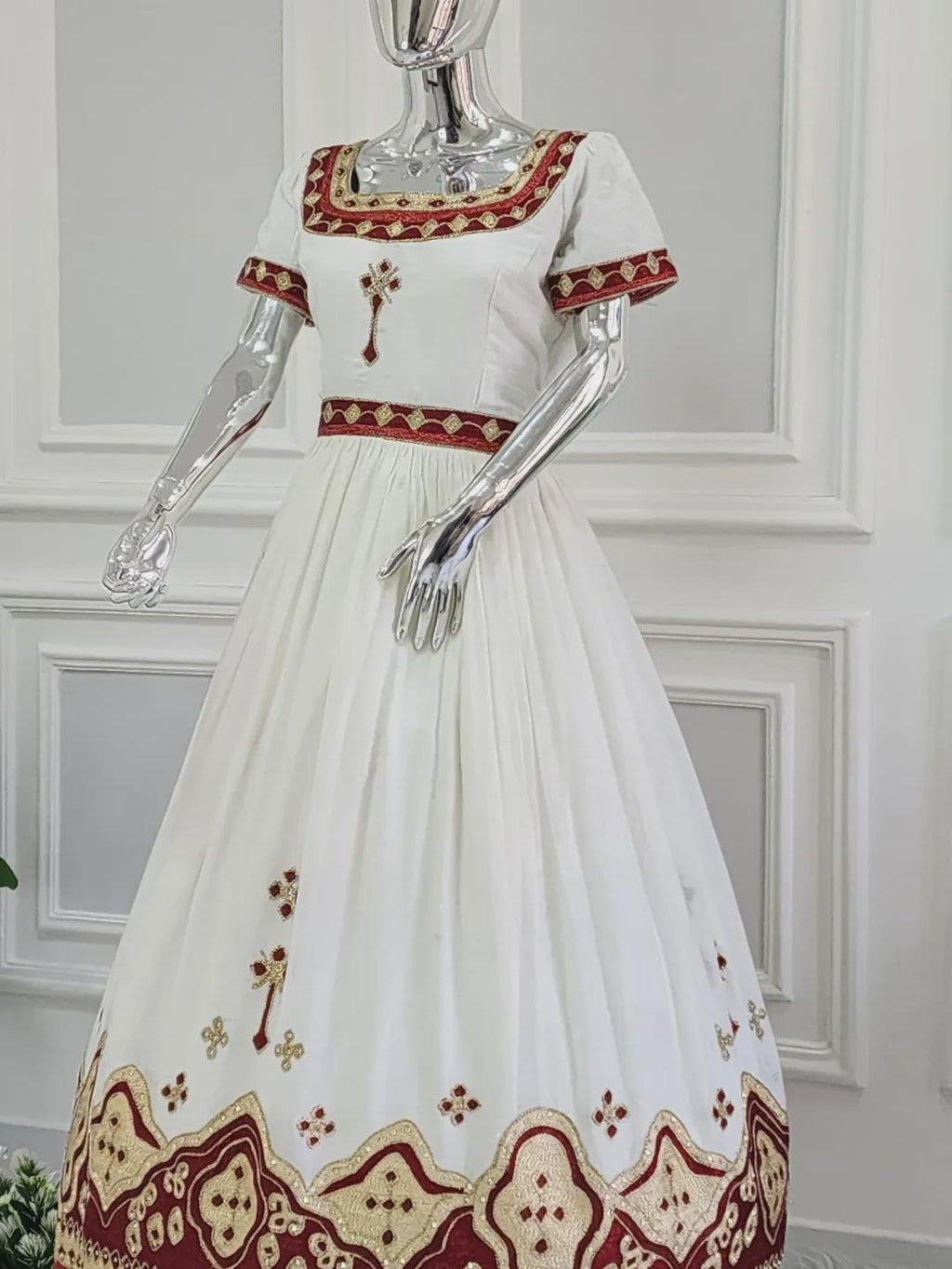 Habesha Cultural Wedding Dress, New red Tilet Eritrean and Ethiopian Traditional Attire, Custom Made Habesha Fashion