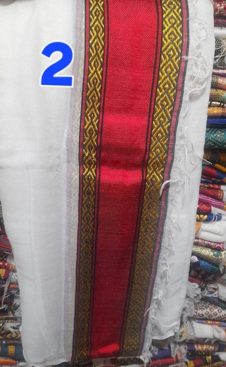 Habesha Netela (ነጠላ), Ethiopian Scarf/Shawl/Wrap, Handwoven Cotton, Tibeb or Tilet, Gauzy Fabric, 85"L X 55"W