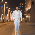 Embroidered Habesha Men's T-Shirt: Ethiopian Men's Traditional Top, Tilet Design, Handmade Cotton