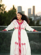 Custom Made Zuria Habesha Kemis New red fetil Ethiopian