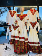 Custom Made Zuria Habesha Kemis, New red Menen Eritrean & Ethiopian Traditional Fashion, Cultural Dress for Women