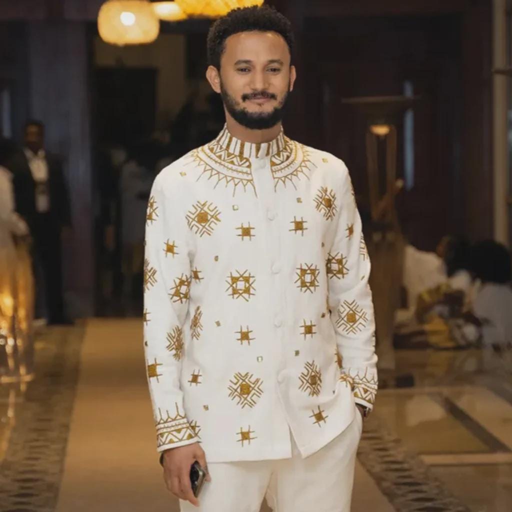 Tilet Embroidered Cultural Habesha Men’s Top, Modern Ethiopian Men Traditional Outfit