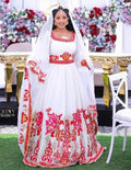 Custom Made Zuria Cultural Habesha Kemis For Women, New Red Menen Eritrean & Ethiopian Traditional Dress Wear
