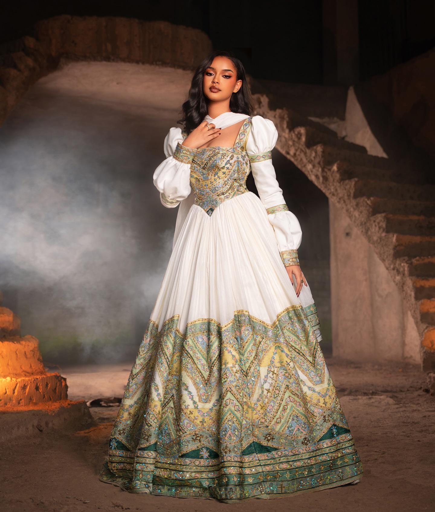 Custom Made Zuria Cultural Habesha Kemis For Women, New Olive Menen Eritrean & Ethiopian Traditional Dress Wear