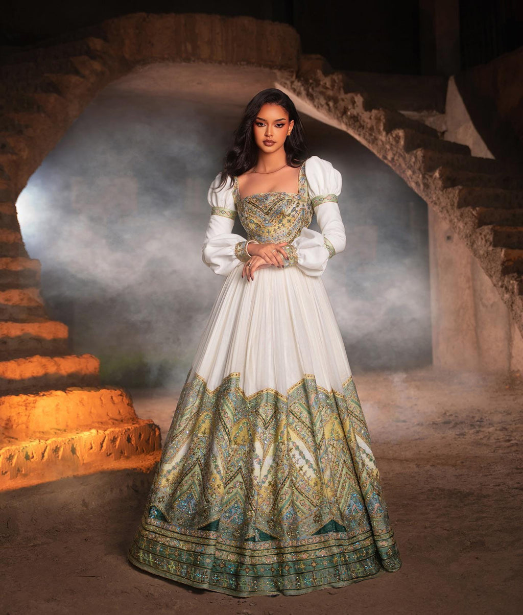 Custom Made Zuria Cultural Habesha Kemis For Women, New Olive Menen Eritrean & Ethiopian Traditional Dress Wear