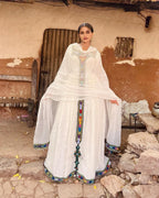 Cultural Habesha Kemis for Women, blue  Tilet Eritrean & Ethiopian Traditional Church Dress