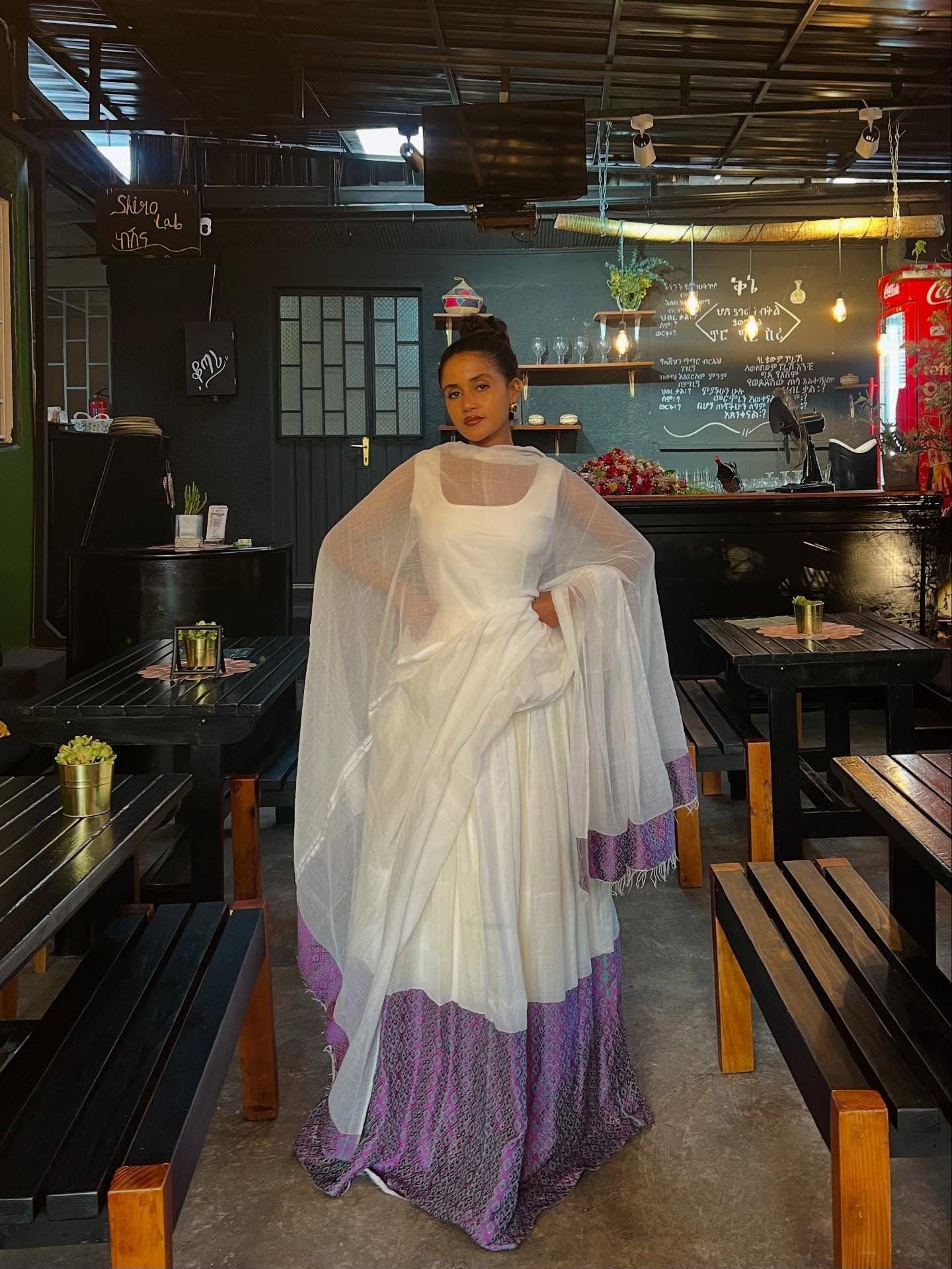 Cultural Habesha Kemis for Women, purpel   Tilet Eritrean & Ethiopian Traditional Church Dress