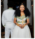 Traditional Couple Wedding Habesha Clothing Green & Gold