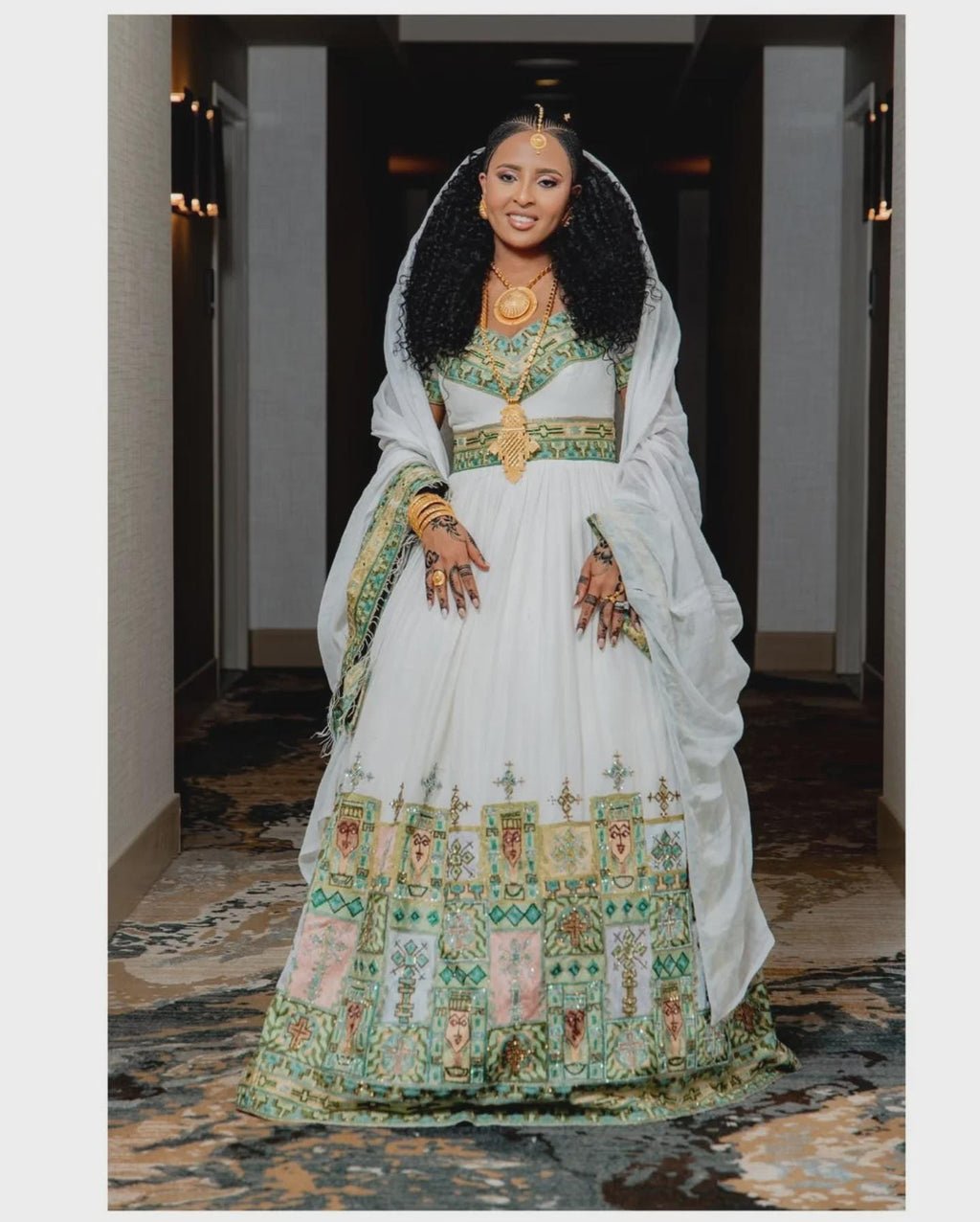 Traditional Couple Wedding Habesha Clothing Green & Gold