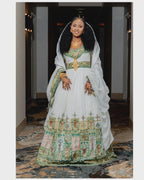 Traditional Couple Wedding Habesha Clothing Green & Gold