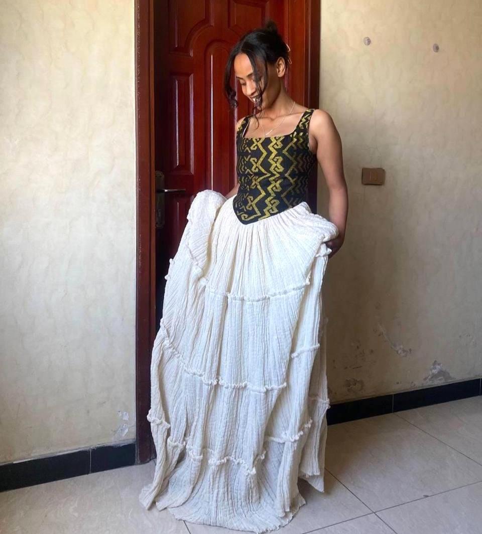 Custom Made Modern Habesha Kemis, Black And Golden Fetil Eritrean & Ethiopian Fashion, New Design Habesha Dress for Women