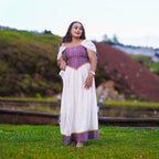 Custom Made Zuria Habesha Kemis, New Lavender Menen Eritrean & Ethiopian Traditional Fashion, Cultural Dress for Women