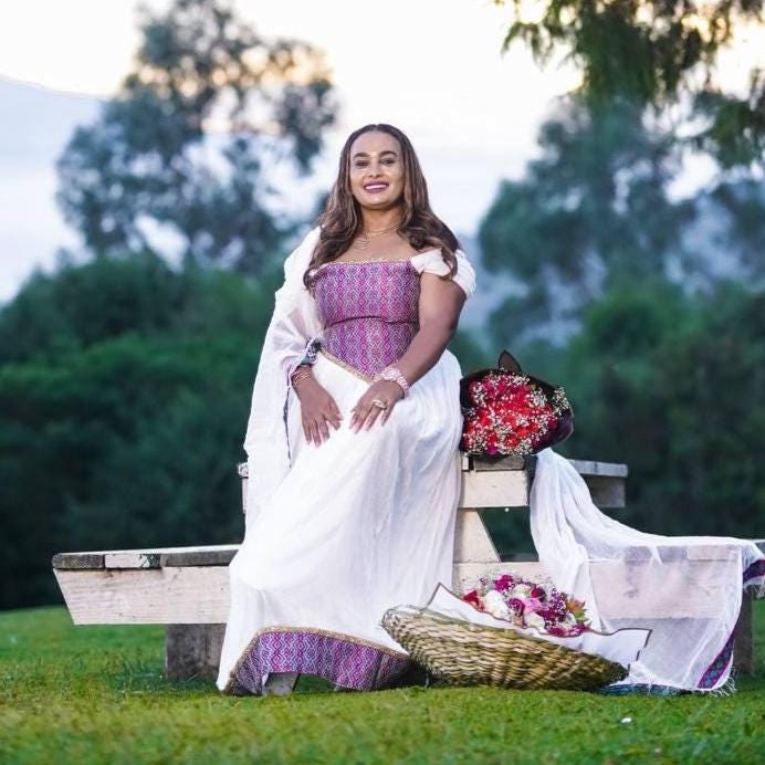 Custom Made Zuria Habesha Kemis, New Lavender Menen Eritrean & Ethiopian Traditional Fashion, Cultural Dress for Women