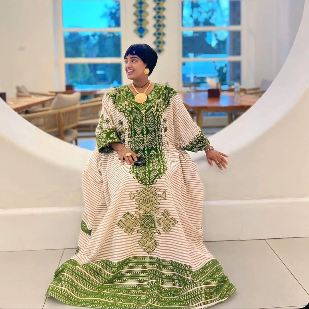Custom Made Zuria Cultural Habesha Kemis for Women, Green Menen Eritrean & Ethiopian Traditional Dress