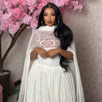 Cultural Habesha Kemis for Women, Red and Blue Bold Tilet, Eritrean & Ethiopian Traditional Dress