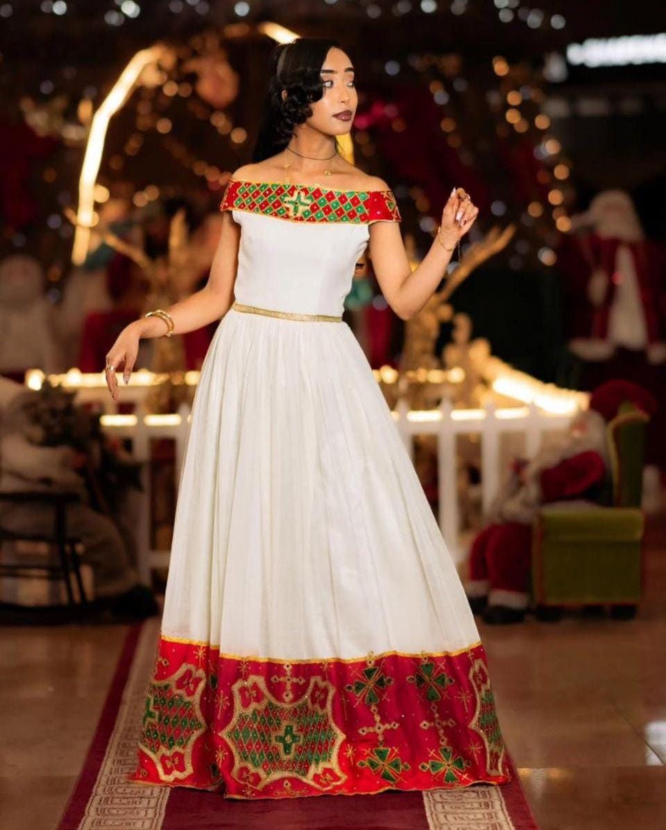 Modern Habesha Kemis for Women, Red Tilet Eritrean & Ethiopian Traditional Dress, Custom Made