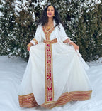 Cultural Habesha Kemis for Women Red And Golden Tilet